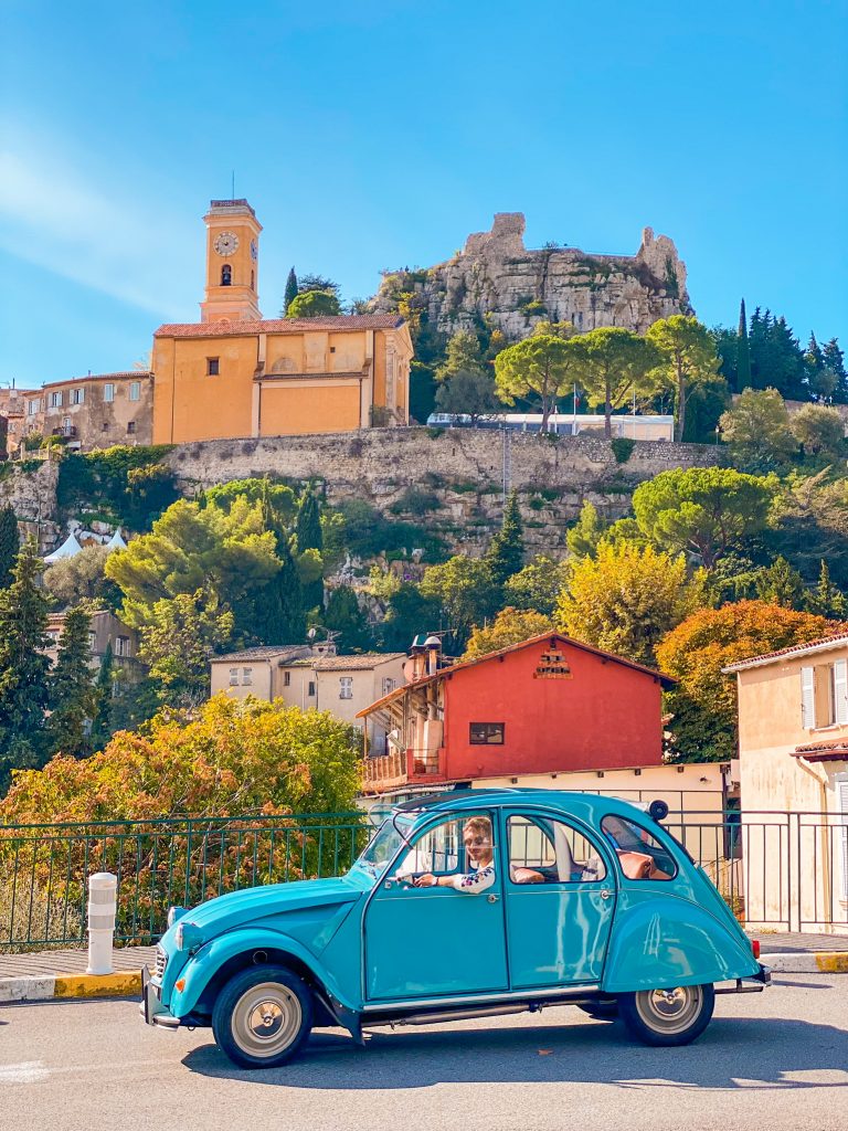 2CV Citroën car down by the hill of Èze Village on the French Riviera